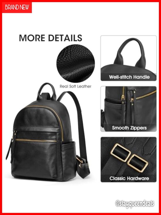 Genuine Leather Backpack Purse Medium Soft Daypack Adjustable Straps